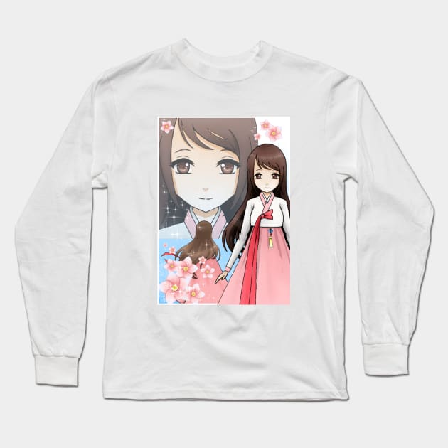 Hanbok Girl Art Cover Long Sleeve T-Shirt by Pearls-Pavilion